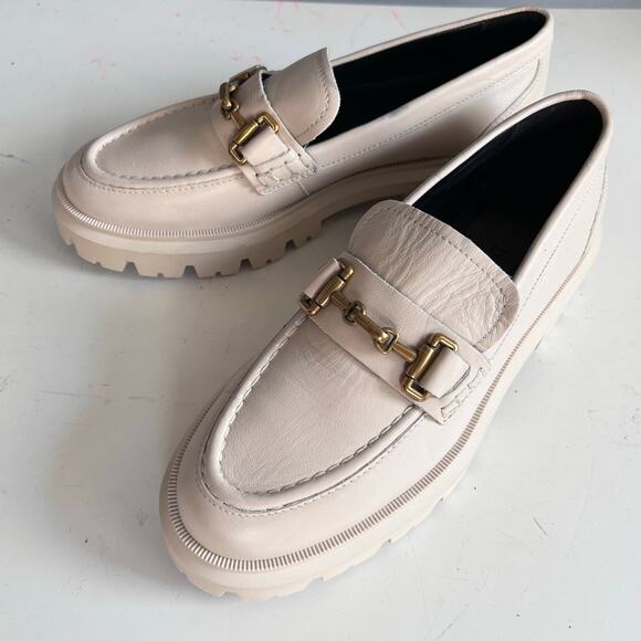 Massimo Dutti loafers shoes size 7.5 chunky lug sole horse bit cream academia - Picture 5 of 12